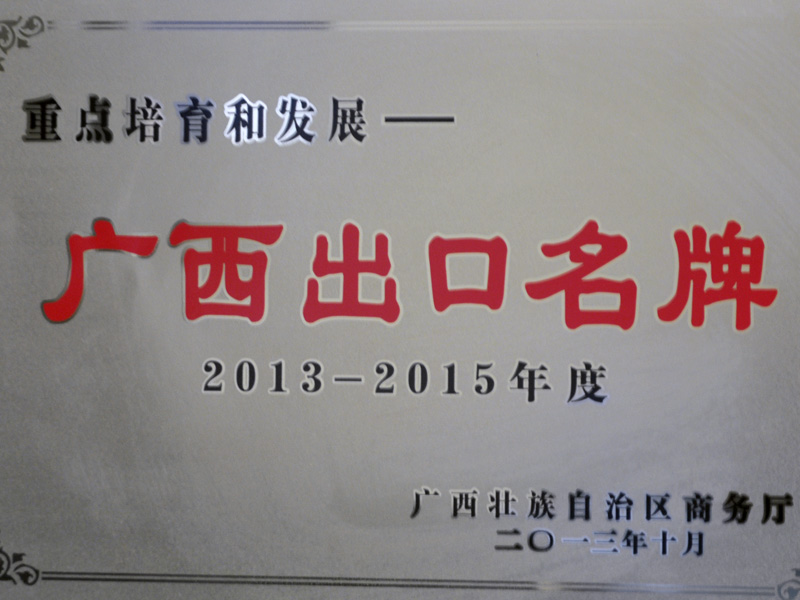 沉点造就和发展--广西出口名牌
